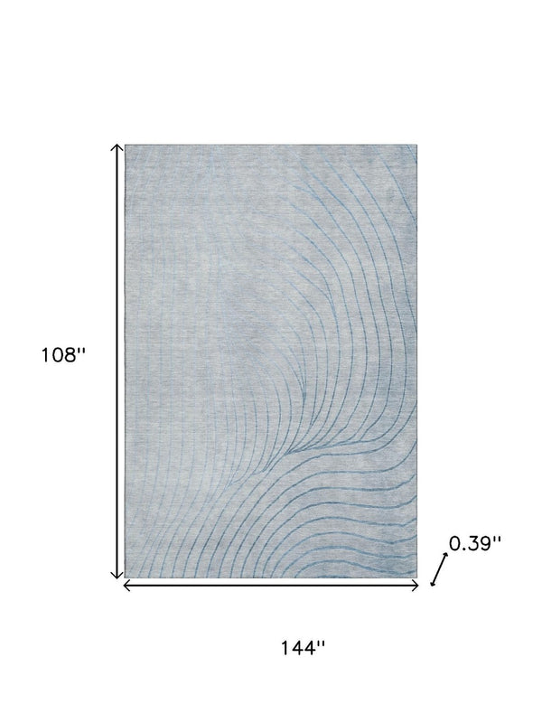 HomeRoots 10' X 14' Sky Blue & Silver Abstract Washable Area Rug - UV Protected, Durable & Easy-Care Design 718133