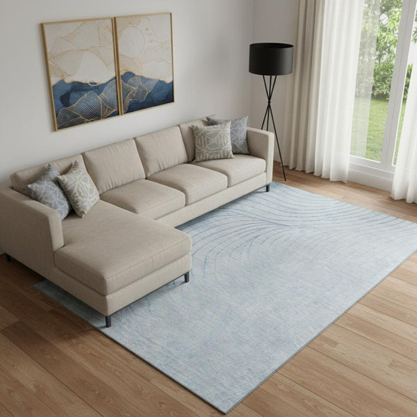 HomeRoots 10' X 14' Sky Blue & Silver Abstract Washable Area Rug - UV Protected, Durable & Easy-Care Design 718133