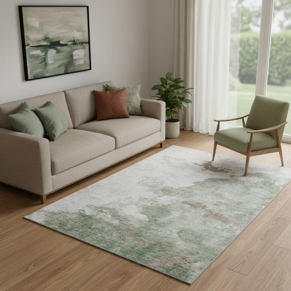 HomeRoots 8' Sage and Linen Abstract Round Rug - Washable, UV Protected, Durable, Stylish for Active Homes 718136