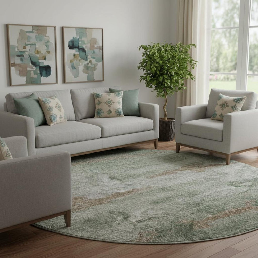HomeRoots 8' X 10' Stylish Sage & Linen Abstract Washable Rug - UV Resistant, Easy-Care for Family Spaces! 718137