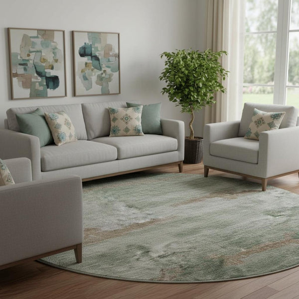 HomeRoots 8' X 10' Stylish Sage & Linen Abstract Washable Rug - UV Resistant, Easy-Care for Family Spaces! 718137