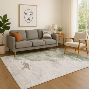 HomeRoots 9' X 12' Sage and Linen Abstract Area Rug - Stylish, Washable, UV-Protected for Busy Homes & Families 718138