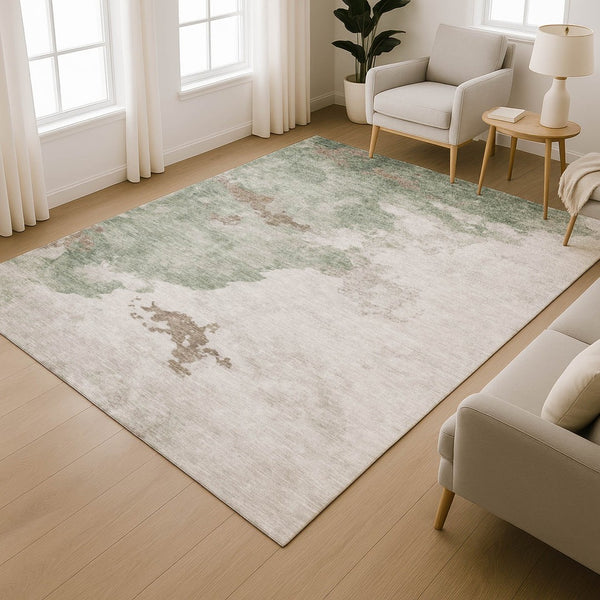 HomeRoots 9' X 12' Sage and Linen Abstract Area Rug - Stylish, Washable, UV-Protected for Busy Homes & Families 718138