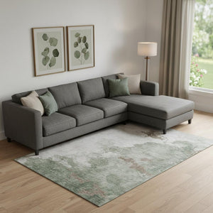 HomeRoots 9' X 12' Sage and Linen Abstract Area Rug - Stylish, Washable, UV-Protected for Busy Homes & Families 718138