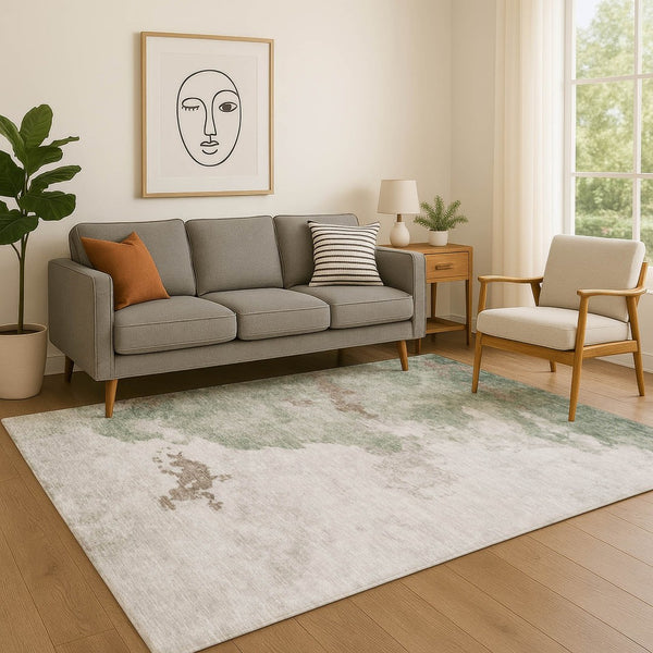 HomeRoots 10' X 14' Sage And Linen Abstract Washable Area Rug – Durable, UV-Protected, Perfect For High-Traffic Rooms! 718139