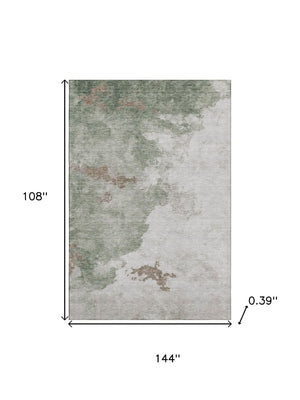 HomeRoots 10' X 14' Sage And Linen Abstract Washable Area Rug – Durable, UV-Protected, Perfect For High-Traffic Rooms! 718139