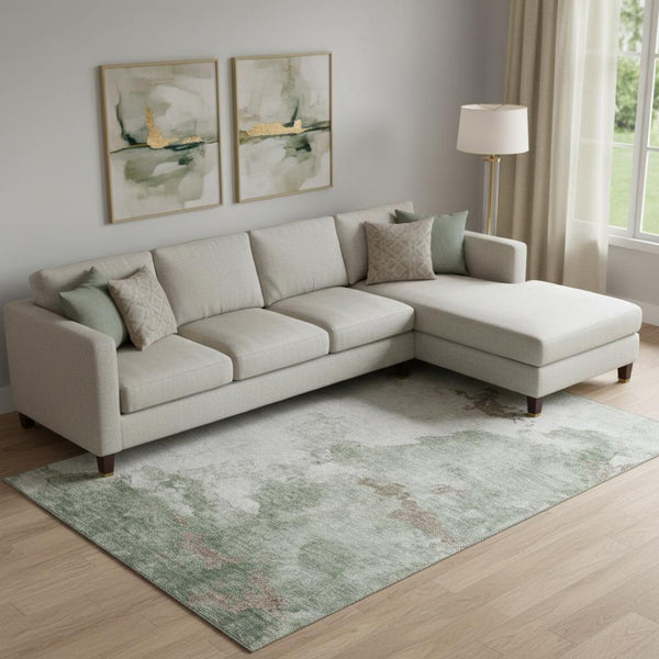 HomeRoots 10' X 14' Sage And Linen Abstract Washable Area Rug – Durable, UV-Protected, Perfect For High-Traffic Rooms! 718139