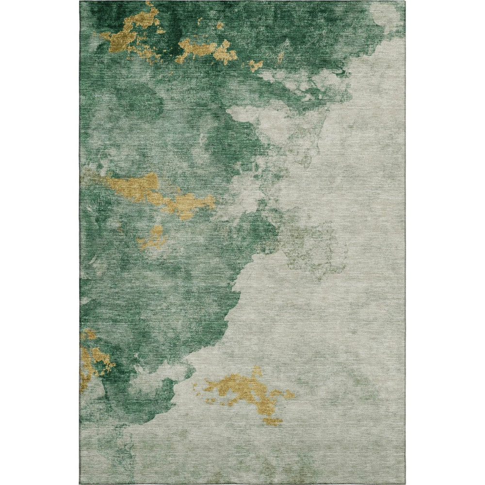 HomeRoots 5' X 8' Emerald & Gold Abstract Area Rug - Washable, UV-Protected, Non-Slip, Modern Design for Any Room 718141