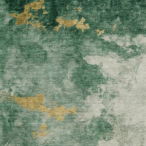 HomeRoots 5' X 8' Emerald & Gold Abstract Area Rug - Washable, UV-Protected, Non-Slip, Modern Design for Any Room 718141