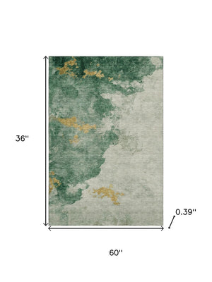 HomeRoots 5' X 8' Emerald & Gold Abstract Area Rug - Washable, UV-Protected, Non-Slip, Modern Design for Any Room 718141