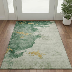 HomeRoots 5' X 8' Emerald & Gold Abstract Area Rug - Washable, UV-Protected, Non-Slip, Modern Design for Any Room 718141
