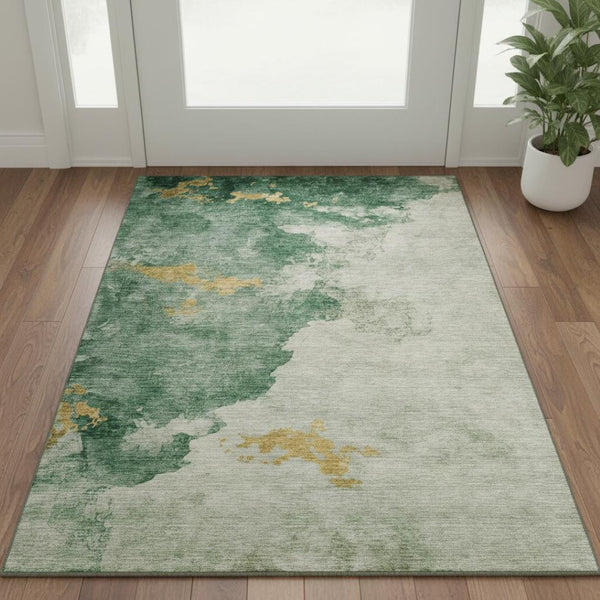 HomeRoots 5' X 8' Emerald & Gold Abstract Area Rug - Washable, UV-Protected, Non-Slip, Modern Design for Any Room 718141