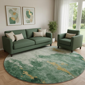 HomeRoots 8' X 10' Emerald and Gold Washable Area Rug - Modern Abstract Design with UV Protection & Durability 718143