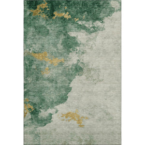 HomeRoots 9' X 12' Emerald & Gold Abstract Area Rug – Stylish, Washable, UV-Protected, Durable for Active Homes 718144