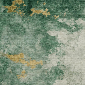 HomeRoots 9' X 12' Emerald & Gold Abstract Area Rug – Stylish, Washable, UV-Protected, Durable for Active Homes 718144