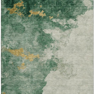HomeRoots 9' X 12' Emerald & Gold Abstract Area Rug – Stylish, Washable, UV-Protected, Durable for Active Homes 718144