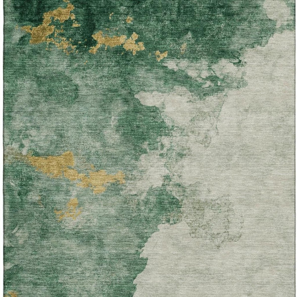 HomeRoots 9' X 12' Emerald & Gold Abstract Area Rug – Stylish, Washable, UV-Protected, Durable for Active Homes 718144