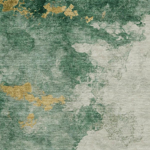 HomeRoots 10' X 14' Emerald & Gold Abstract Area Rug - Stylish, Washable, UV-Protected, Durable for Homes 718145