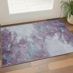 HomeRoots 5' X 8' Stylish Lavender & Teal Abstract Washable Area Rug with UV Protection for Modern Homes 718147