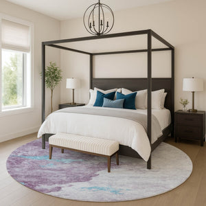 HomeRoots 8' X 10' Stylish Lavender and Teal Abstract Washable Area Rug with UV Protection for Modern Homes 718149