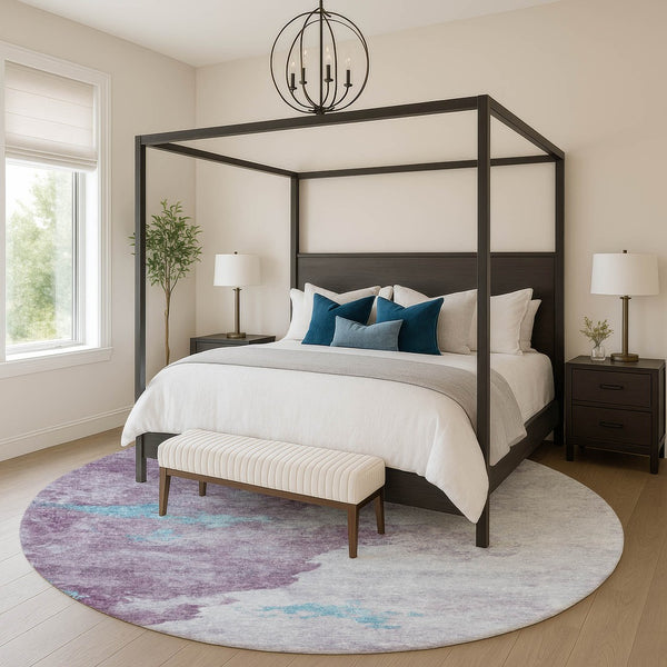 HomeRoots 8' X 10' Stylish Lavender and Teal Abstract Washable Area Rug with UV Protection for Modern Homes 718149