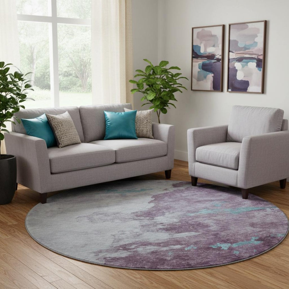 HomeRoots 8' X 10' Stylish Lavender and Teal Abstract Washable Area Rug with UV Protection for Modern Homes 718149