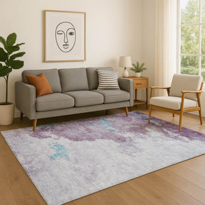 HomeRoots 9' X 12' Stylish Lavender & Teal Abstract Area Rug - Washable, UV Protected & Perfect for Families! 718150