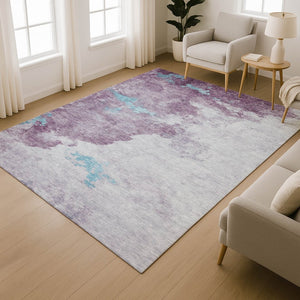 HomeRoots 9' X 12' Stylish Lavender & Teal Abstract Area Rug - Washable, UV Protected & Perfect for Families! 718150