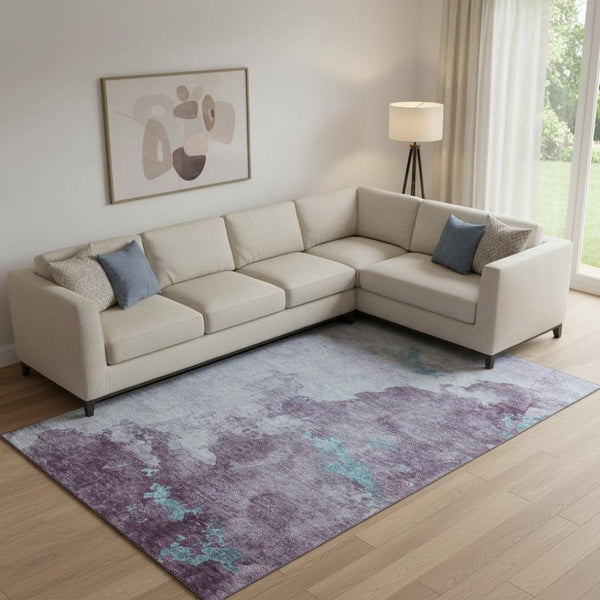 HomeRoots 9' X 12' Stylish Lavender & Teal Abstract Area Rug - Washable, UV Protected & Perfect for Families! 718150