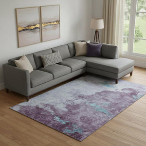 HomeRoots 10' Abstract Lavender and Teal Area Rug - Washable, UV-Protected, Non-Slip Backing for Modern Homes 718151
