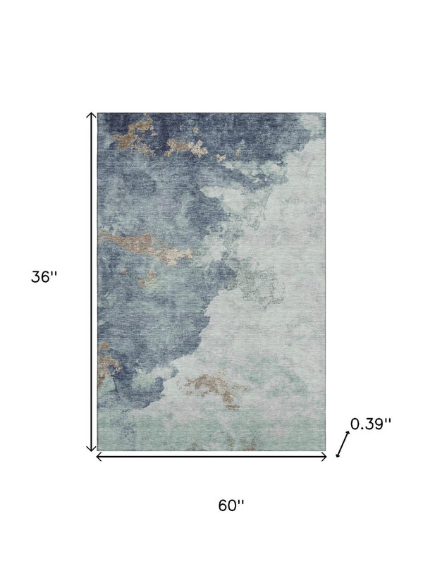 HomeRoots 5' X 8' Versatile Pale Aqua & Taupe Abstract Area Rug - UV Protected, Machine Washable, Stain Resistant 718153