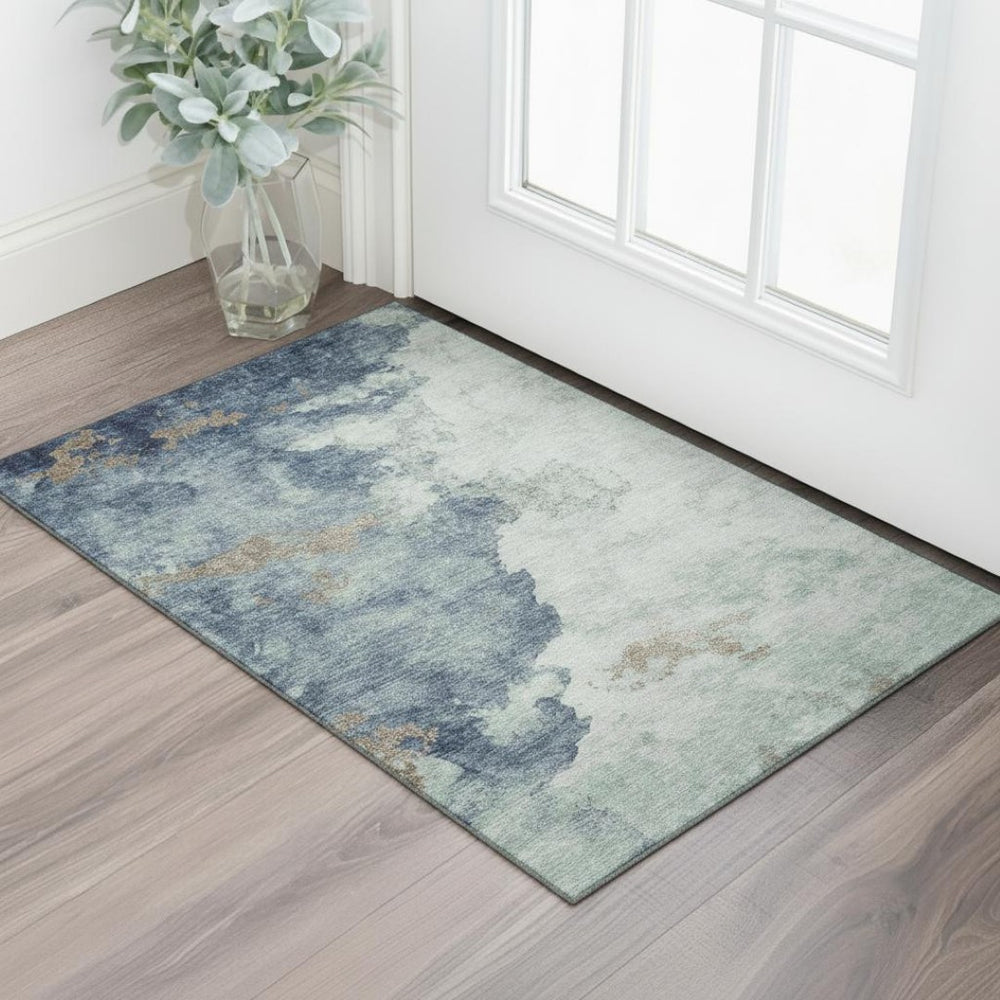 HomeRoots 5' X 8' Versatile Pale Aqua & Taupe Abstract Area Rug - UV Protected, Machine Washable, Stain Resistant 718153