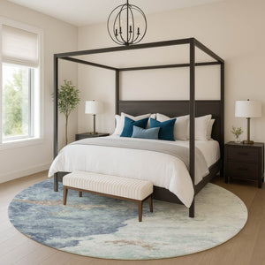HomeRoots 8' X 10' Pale Aqua & Taupe Washable Area Rug - Durable, UV-Protected, Modern Abstract Design for Homes 718155