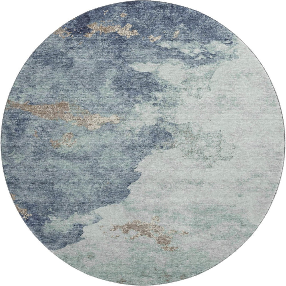 HomeRoots 8' X 10' Pale Aqua & Taupe Washable Area Rug - Durable, UV-Protected, Modern Abstract Design for Homes 718155