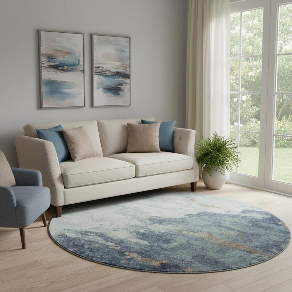 HomeRoots 8' X 10' Pale Aqua & Taupe Washable Area Rug - Durable, UV-Protected, Modern Abstract Design for Homes 718155