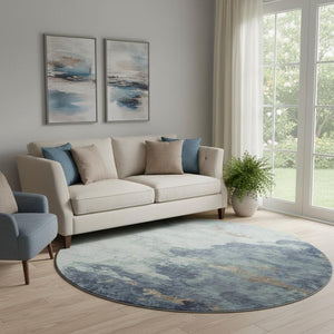 HomeRoots 8' X 10' Pale Aqua & Taupe Washable Area Rug - Durable, UV-Protected, Modern Abstract Design for Homes 718155