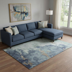 HomeRoots 9' X 12' Abstract Pale Aqua and Taupe Washable Area Rug - Durable, Stain-Resistant with UV Protection 718156