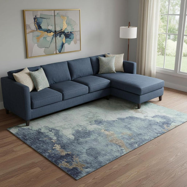 HomeRoots 9' X 12' Abstract Pale Aqua and Taupe Washable Area Rug - Durable, Stain-Resistant with UV Protection 718156