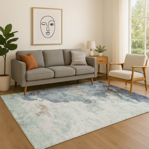 HomeRoots 10' X 14' Pale Aqua & Taupe Abstract Washable Area Rug - UV Protected, Stain Resistant, Stylish Comfort 718157