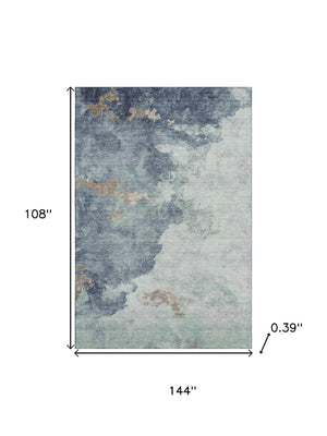 HomeRoots 10' X 14' Pale Aqua & Taupe Abstract Washable Area Rug - UV Protected, Stain Resistant, Stylish Comfort 718157