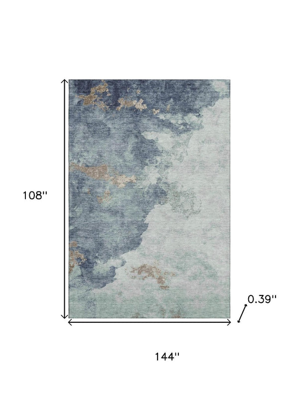 HomeRoots 10' X 14' Pale Aqua & Taupe Abstract Washable Area Rug - UV Protected, Stain Resistant, Stylish Comfort 718157