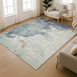 HomeRoots 10' X 14' Pale Aqua & Taupe Abstract Washable Area Rug - UV Protected, Stain Resistant, Stylish Comfort 718157