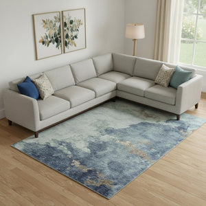 HomeRoots 10' X 14' Pale Aqua & Taupe Abstract Washable Area Rug - UV Protected, Stain Resistant, Stylish Comfort 718157