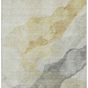 HomeRoots 5' X 8' Beige and Gray Abstract Area Rug - Washable, Stain Resistant, UV Protected for Modern Homes 718159
