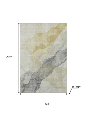 HomeRoots 5' X 8' Beige and Gray Abstract Area Rug - Washable, Stain Resistant, UV Protected for Modern Homes 718159