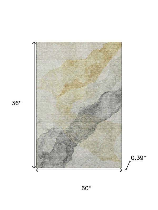 HomeRoots 5' X 8' Beige and Gray Abstract Area Rug - Washable, Stain Resistant, UV Protected for Modern Homes 718159