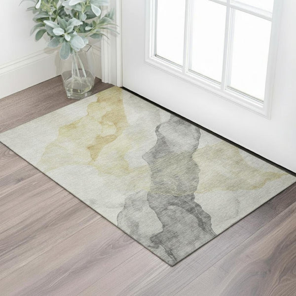 HomeRoots 5' X 8' Beige and Gray Abstract Area Rug - Washable, Stain Resistant, UV Protected for Modern Homes 718159