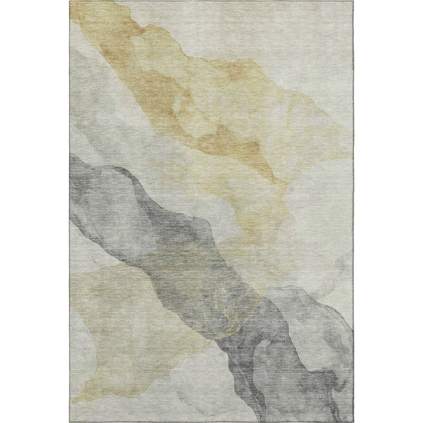 HomeRoots 8' Beige and Gray Abstract Round Rug - Washable, UV Protected, Durable for Active Homes & Patios 718160