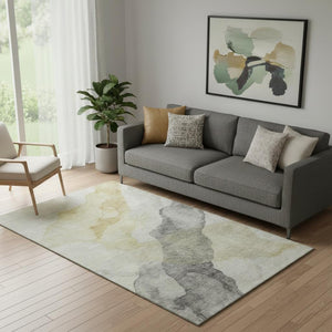 HomeRoots 8' Beige and Gray Abstract Round Rug - Washable, UV Protected, Durable for Active Homes & Patios 718160
