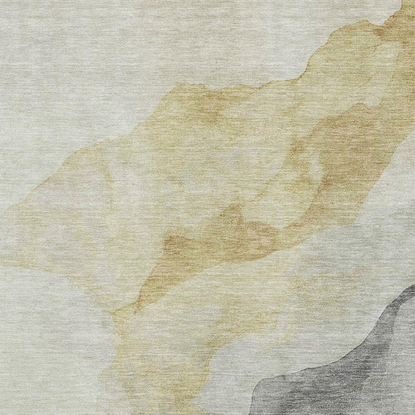 HomeRoots 9' X 12' Washable Beige and Gray Abstract Area Rug with UV Protection for Modern Living Spaces 718162